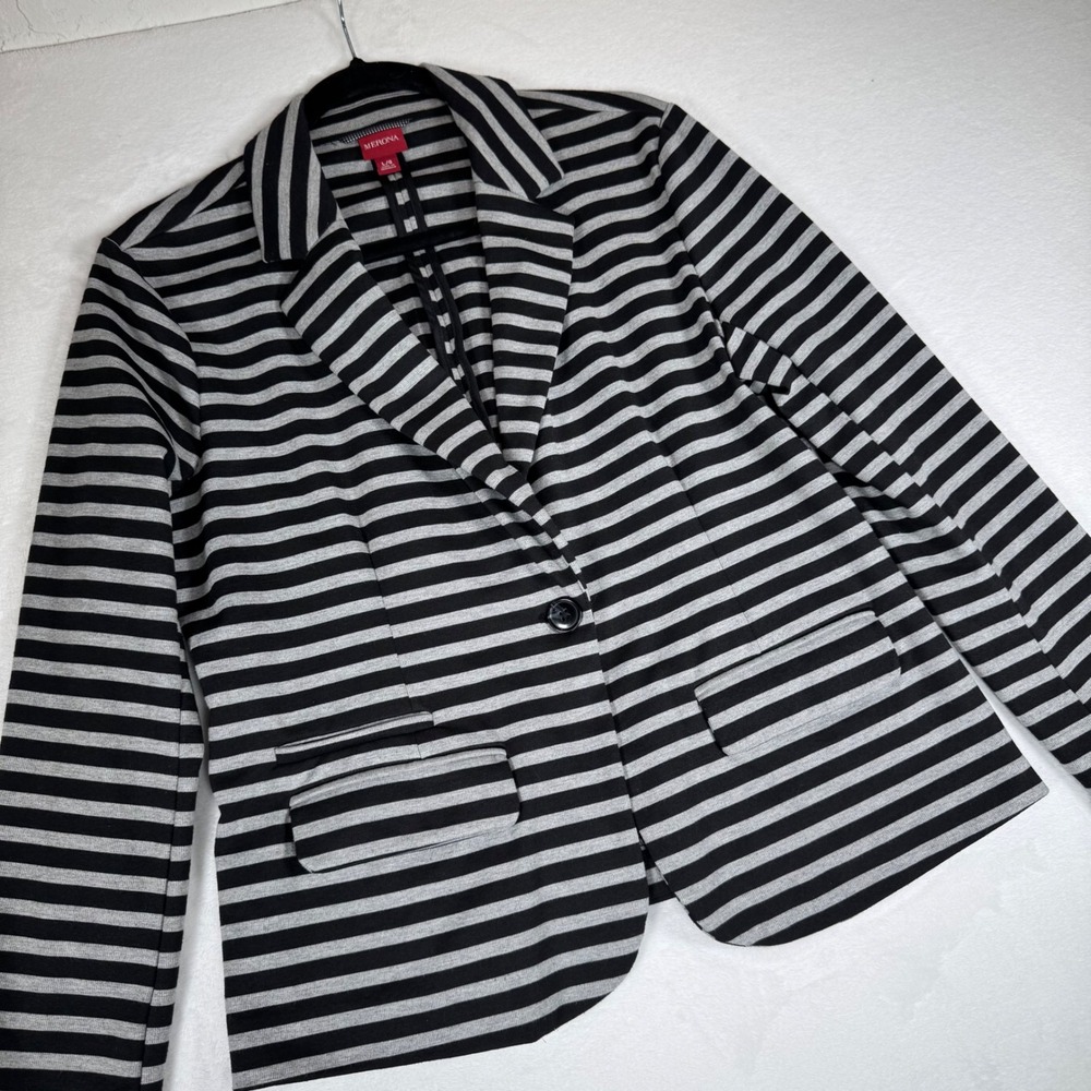 Merona‎ Women's Striped Blazer Jacket L/G Black Gray Single Button